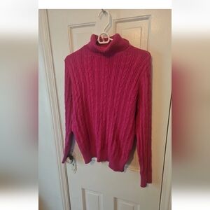 SOLD- St. John's Bay Fuchsia Cable Knit Turtleneck Sweater Size Medium
